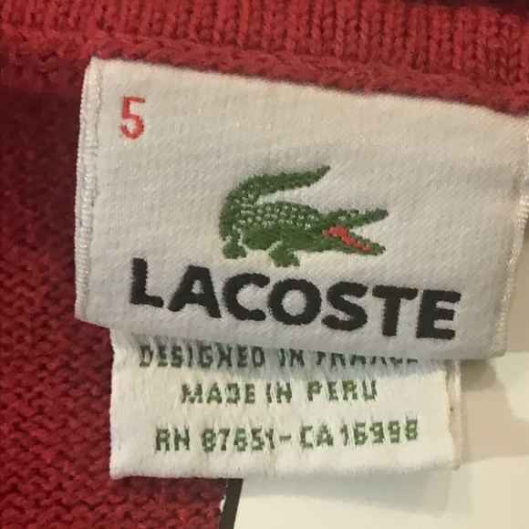 Lacoste Red V-Neck Sweater Men’s Size 5 (Medium) - Picture 7 of 7